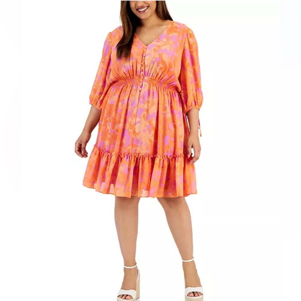 Taylor Orange and Pink/Purple Floral Dress NWOT